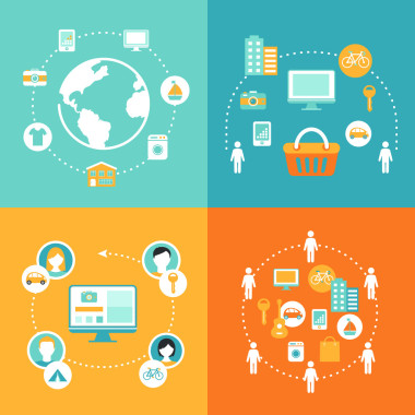 共享經(jīng)濟(jì)和協(xié)作消費(fèi)概念插圖集