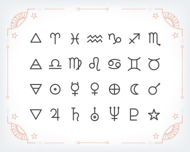 占星術(shù)符號(hào)和神秘符號(hào)。一套占星術(shù)圖形設(shè)計(jì)元素。矢量圖標(biāo)集合