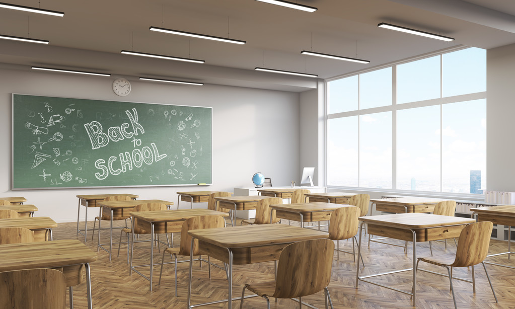 学校里的木制教室.获得教育的概念。回学校去3d渲染. 