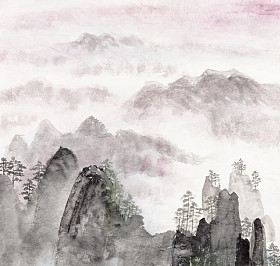 中国绘画的高山风景图片