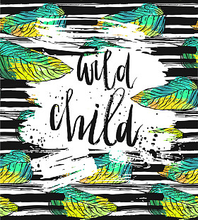 手绘矢量卡模板与墨水刻字阶段野生儿童