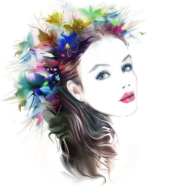 漂亮的女人和頭發(fā)中的花 圖片