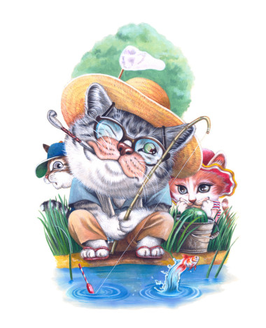 夏季度假的貓家庭圖片