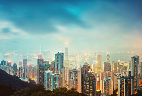香港天际线。从太平山顶查看