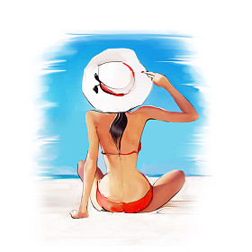 在海滩上的比基尼的女人图片