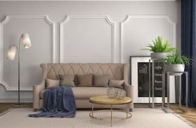 内政部与沙发。3d 图