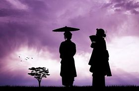 在日落时女性艺妓图片