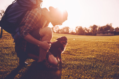 人与背包宠物狗图片