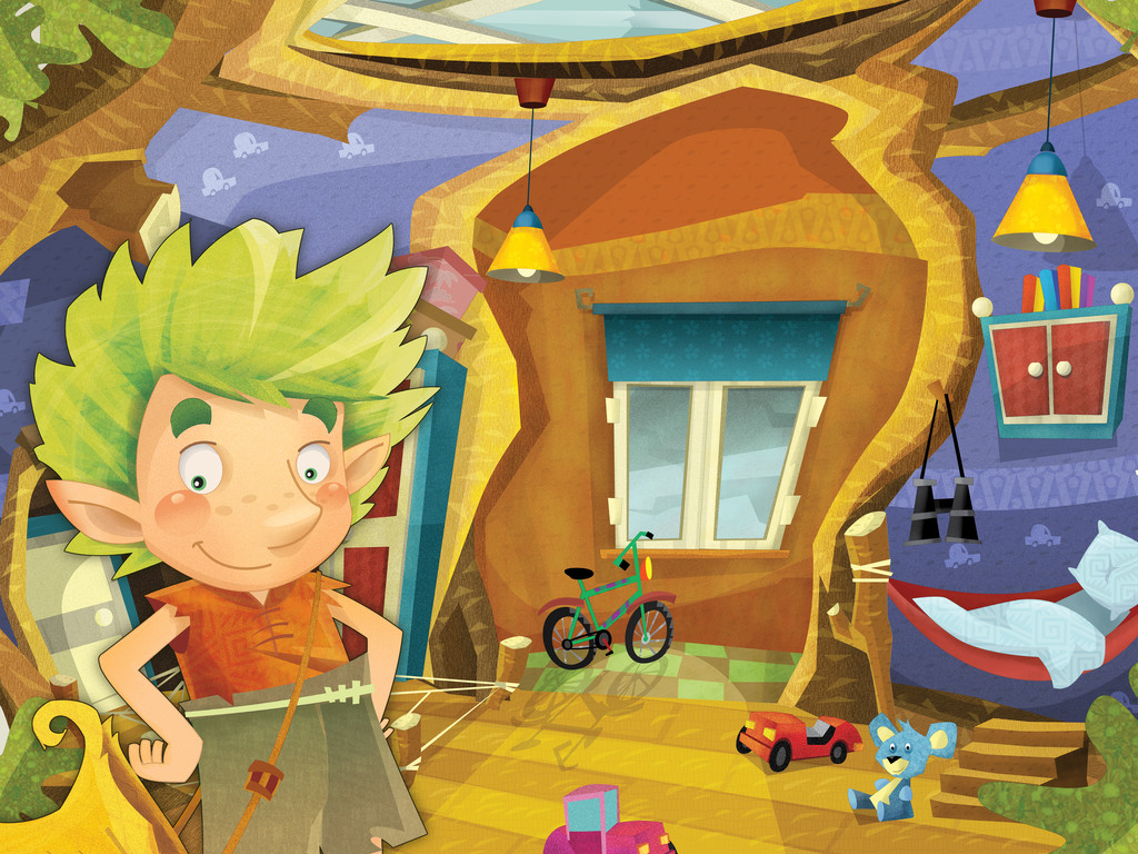 在他的房间里的小精灵孩子 在他的房间里的小精灵孩子