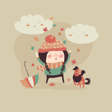 女孩玩秋叶之静美图片