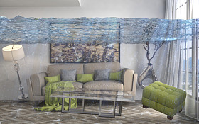 房子的内部充满水。3d 图