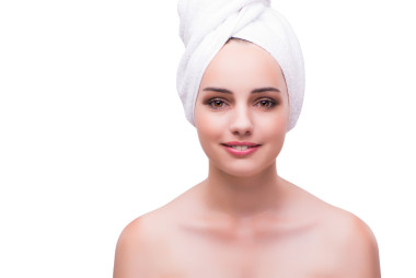 孤立在白色的臉治療概念的女人