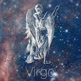 占星术星座-室女座。老式的占星绘图。银河天空的背景。可用于占星术。这幅图像由美国国家航空航天局提供的元素