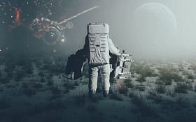 宇航员在未探索的星球上行走。美国宇航局提供的元素