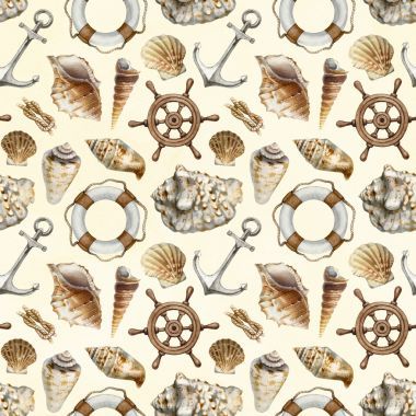 模式與水彩插圖的貝殼照片