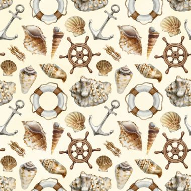 模式与水彩插图的贝壳照片