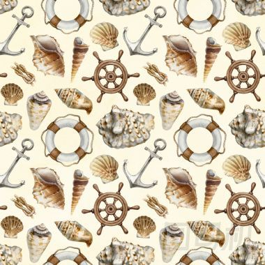 模式與水彩插圖的貝殼照片