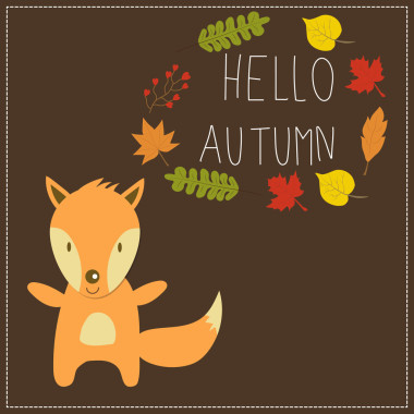 小狐貍用你好秋天背景 vector.illustration 