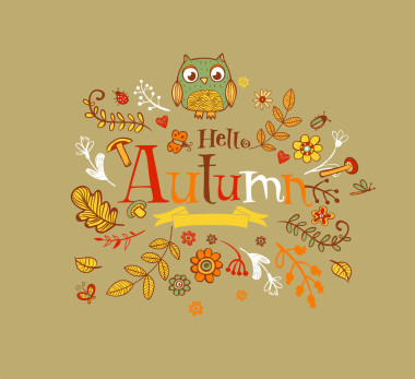 你好，秋天橫幅在涂鴉風(fēng)格圖片