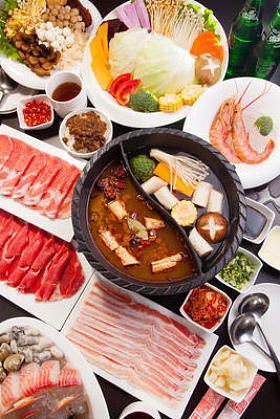 中式风格与牛肉、 猪肉、 海鲜、 毛里求斯特别的火锅