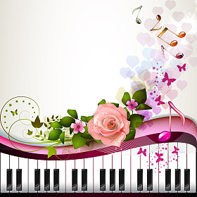 钢琴键与玫瑰图片