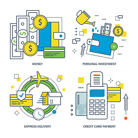钱、 个人投资、 快递、 信用卡支付的概念