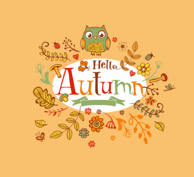 你好，秋天横幅在涂鸦风