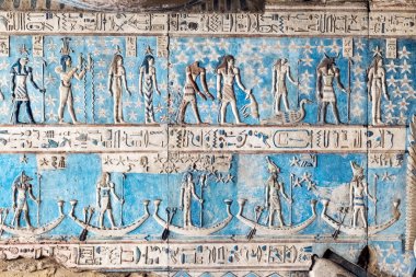 古代的彩色的壁画哈索尔神庙照片