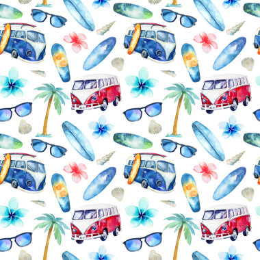 手绘水彩海洋冲浪套装图片