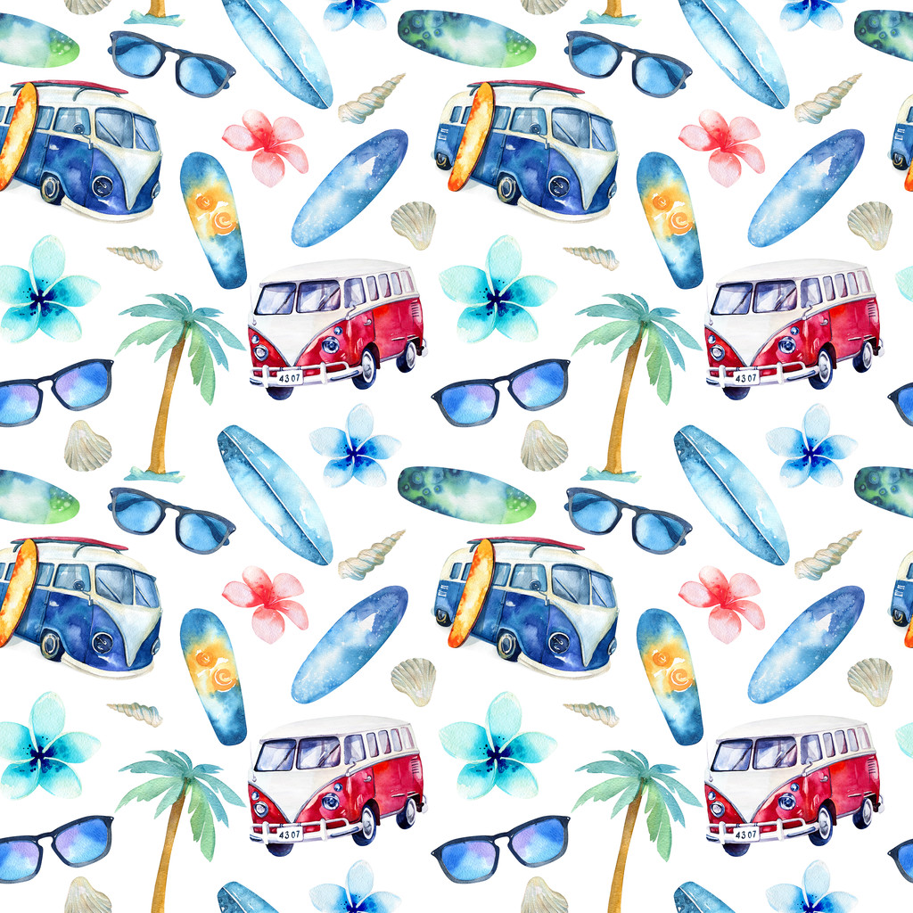 手绘水彩海洋冲浪套装图片 手绘水彩海洋冲浪套装图片