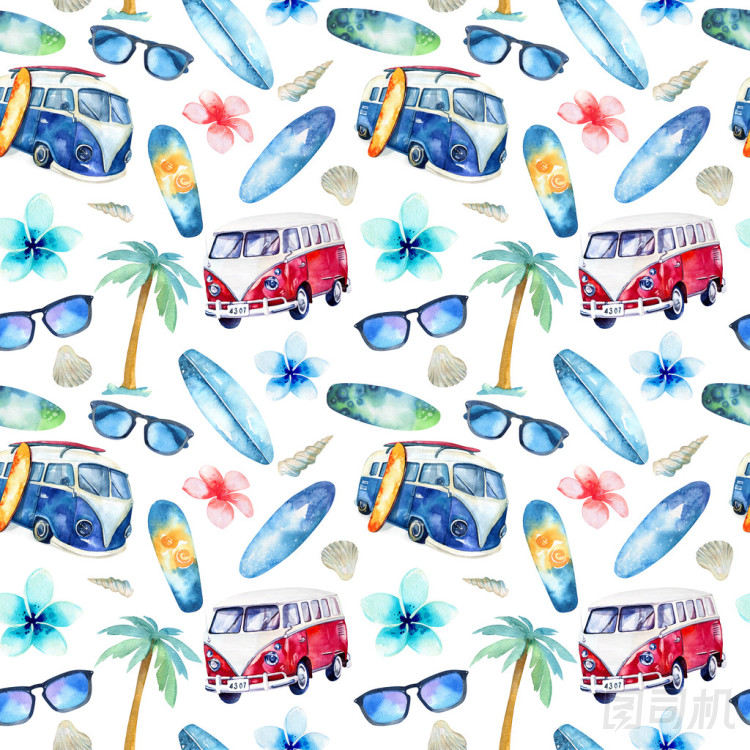 手繪水彩海洋沖浪套裝圖片