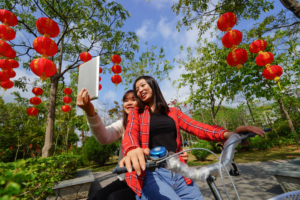 妇女与在公园里的小工具图片