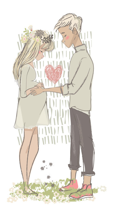 可爱的卡通夫妇与孕妇图片