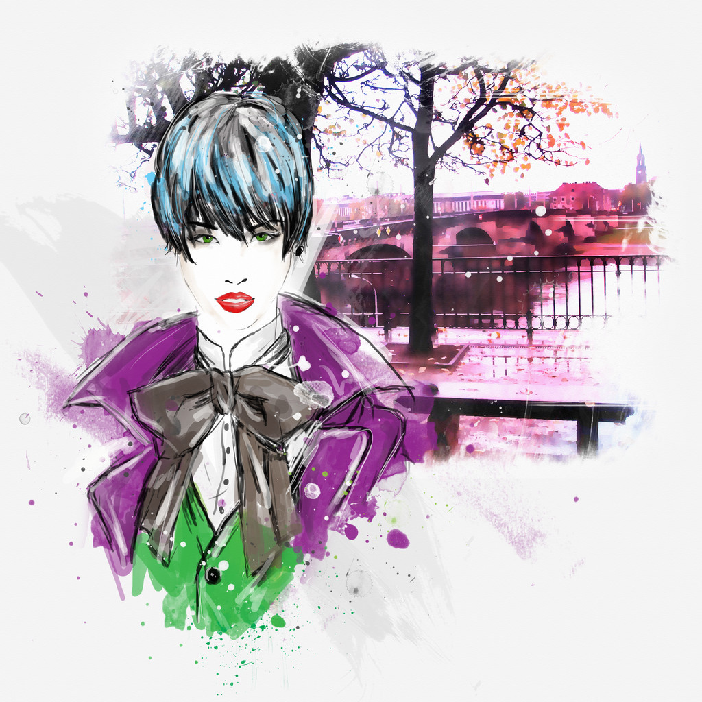 素描风格的时尚女孩