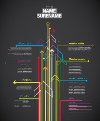与彩色箭头在深色背景上的创意简历模板