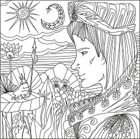 王子和青蛙公主与箭头从童话插图艺术治疗