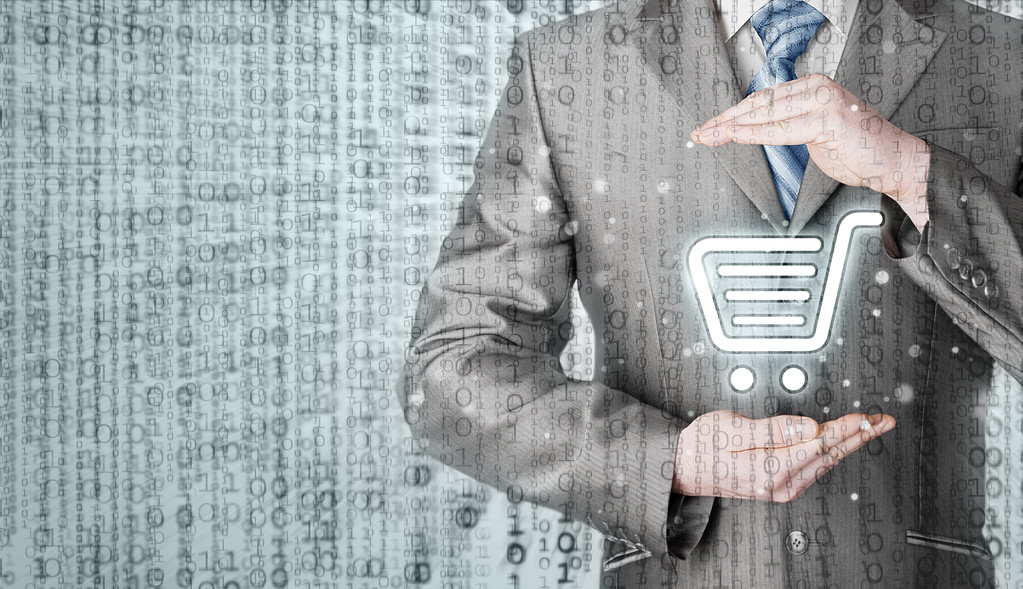 商人拿着购物车图标 商人拿着购物车图标