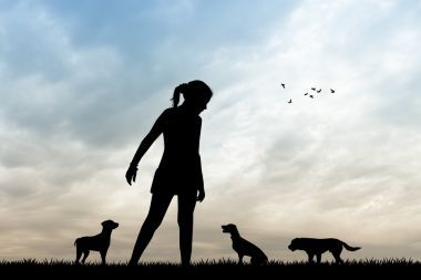 在日落時(shí)狗保姆剪影圖片