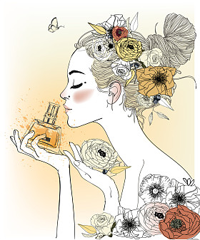 复古时尚女孩与香水