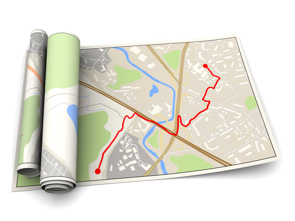 用红色路线地图 用红色路线地图