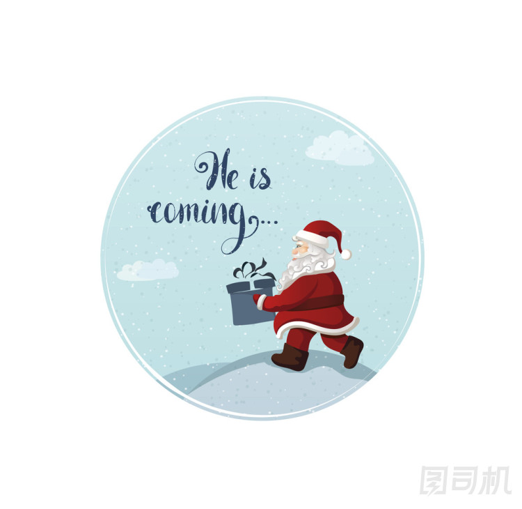 卡通圣誕老人攜帶圣誕禮品盒與假日文本 