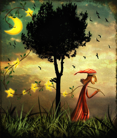 男孩收集星星图片