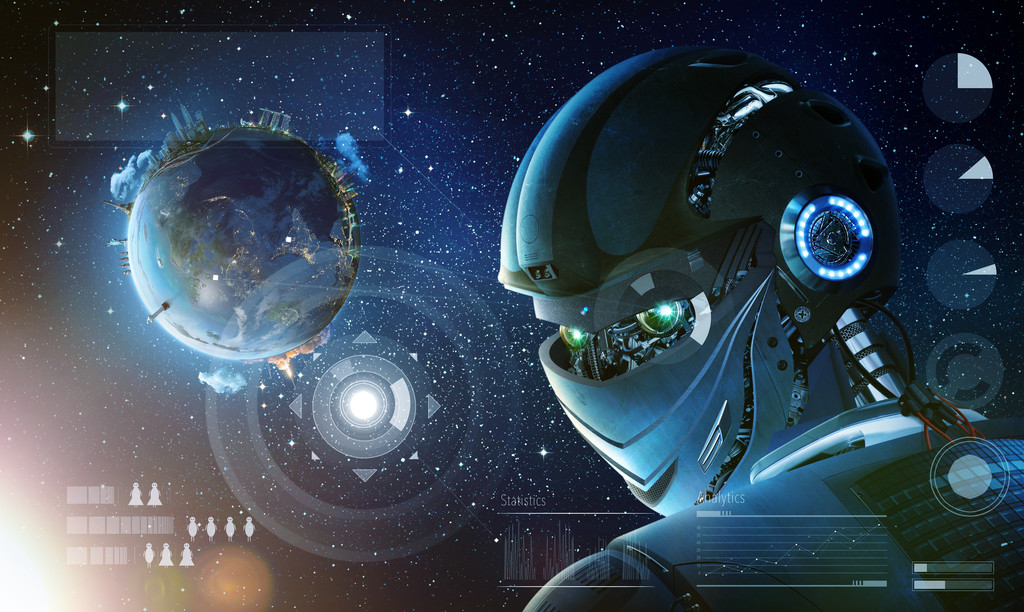 机器人与行星地球背景 机器人与行星地球背景