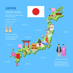 旅游 日本 指南 平面地图海报