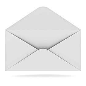 打开的信封被隔绝在白色背景与阴影