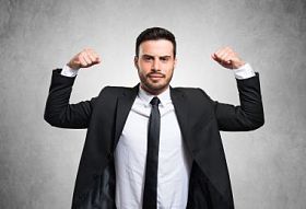 强大的商人上灰色孤立图片