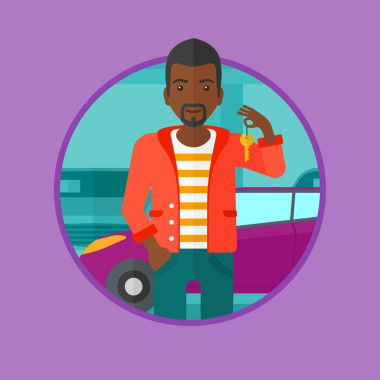 男人堅(jiān)持他的新車的鑰匙