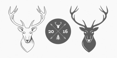 鹿头孤立在白色背景上供猎人俱乐部上设置的标志