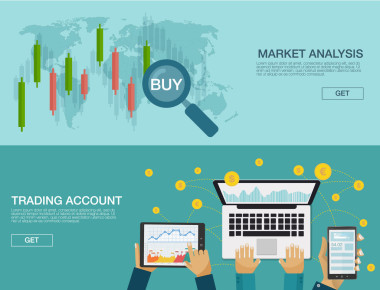 矢量圖。平坦的背景。市場貿(mào)易。交易平臺和帳戶。賺錢，業(yè)務(wù)。市場分析。投資