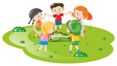 男孩和女孩在公園里玩游戲圖片